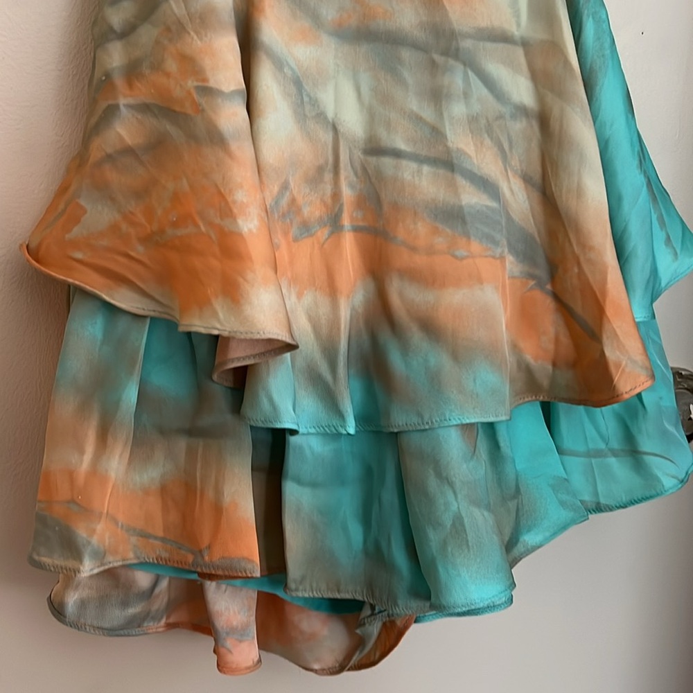 Tie Dye Layered Romper Seafoam Green and Orange Sherbert Side Small romper dress - Picture 3 of 5